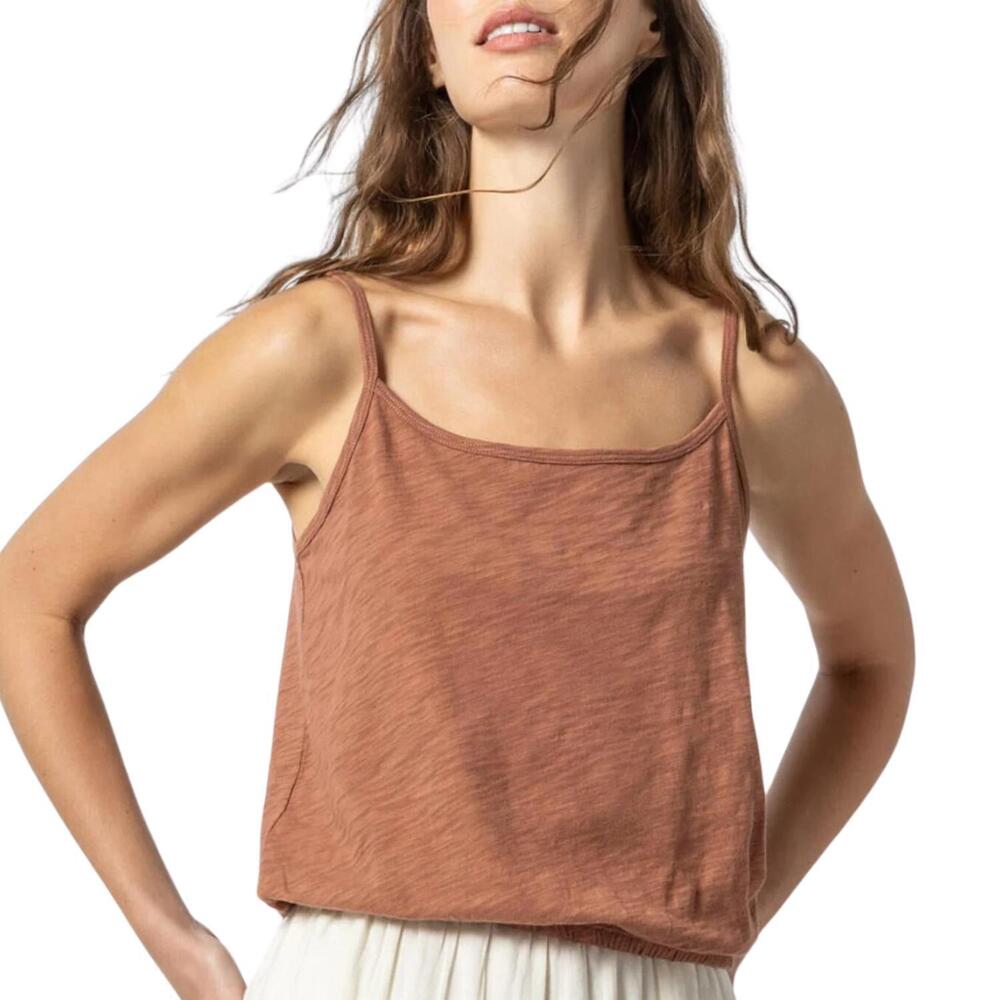 NEW LILLA P women's elastic hem camisole top in burnt sienna